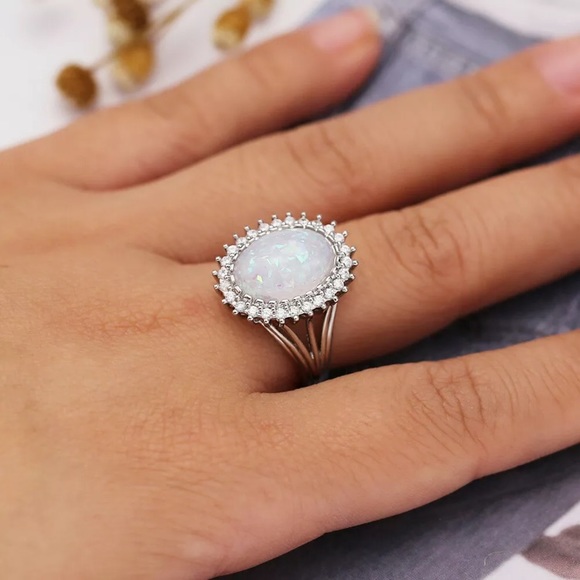 NEW S925 White Opal Sterling Silver Ring - Picture 3 of 4